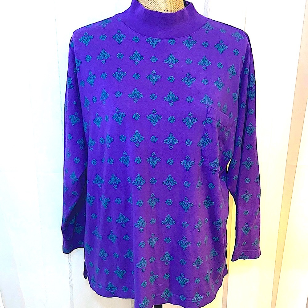 Vintage Victoria's Secret Gold Label Purple Cotton Mock Neck Night Top Medium